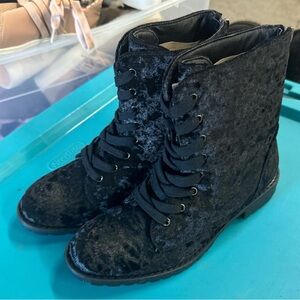 Black Velvet Lace-Up Boots